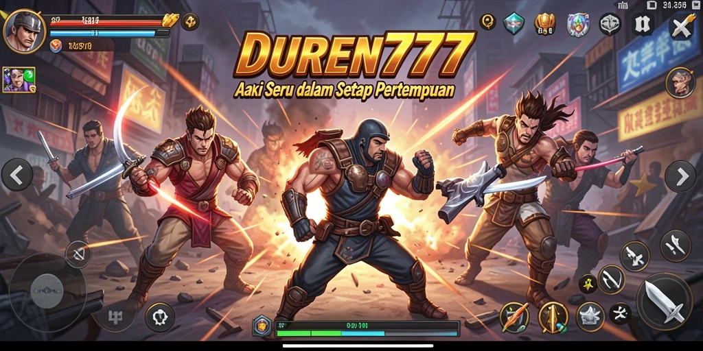 Screenshot DUREN777 menampilkan aksi seru dalam gameplay pertempuran.
